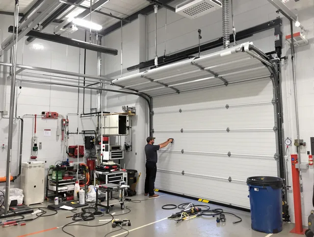 Burbank Garage Door Repair certified technician performing commercial door repair at a Burbank business facility