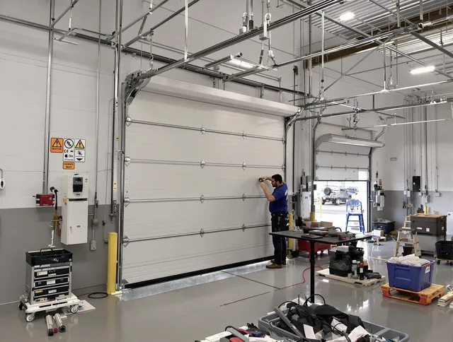 Commercial garage door repair being performed by Burbank Garage Door Repair expert in Burbank
